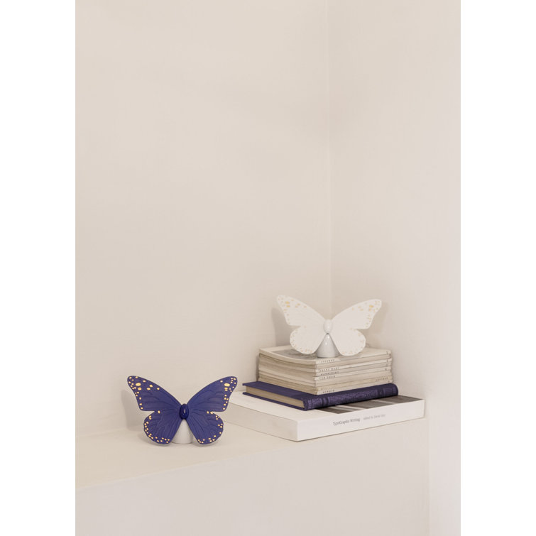 Lladró Elegance Golden Luster & Deep Blue Porcelain Butterfly Figurine