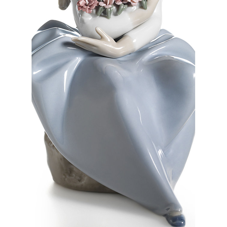 Glossy Porcelain Girl Figurine with Spring Bouquet