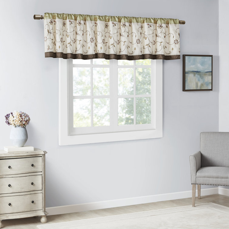 Green and Brown Floral Embroidered Sill Length Valance