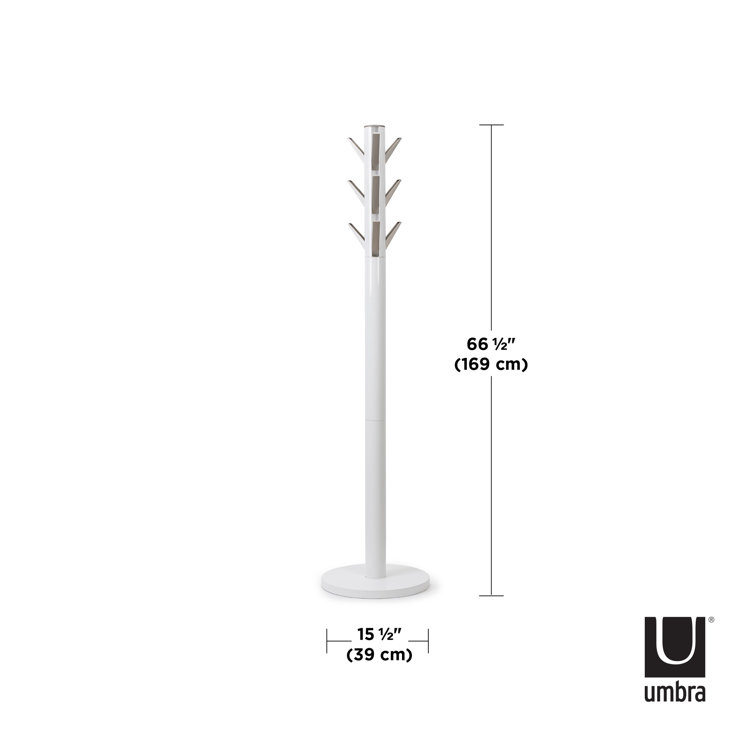 Sleek Flapper 9-Hook White Wooden Freestanding Coat Rack