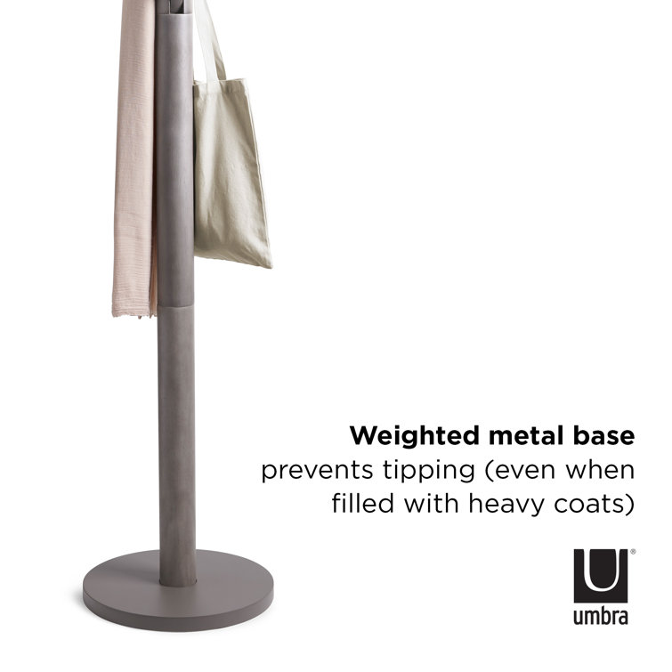 Gray Rubberwood Modern Freestanding Coat Rack with 9 Hooks