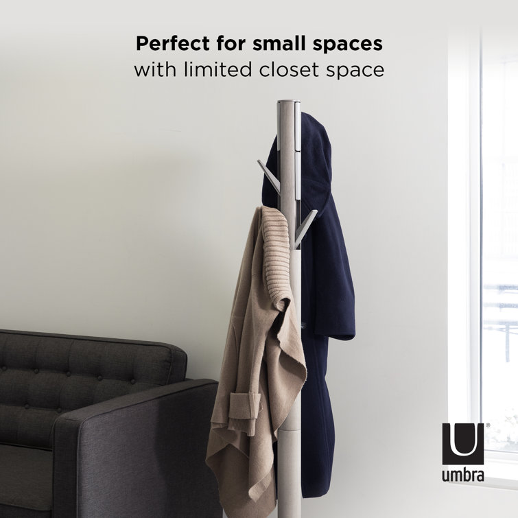 Gray Rubberwood Modern Freestanding Coat Rack with 9 Hooks