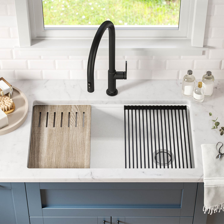 Bellucci White Granite Composite Drop-in Kitchen Sink with Accessories