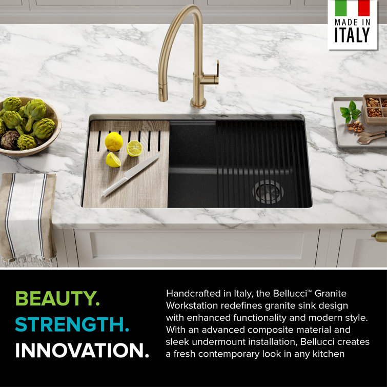 Metallic Black Quartz Composite Single Bowl Drop-in Kitchen Sink