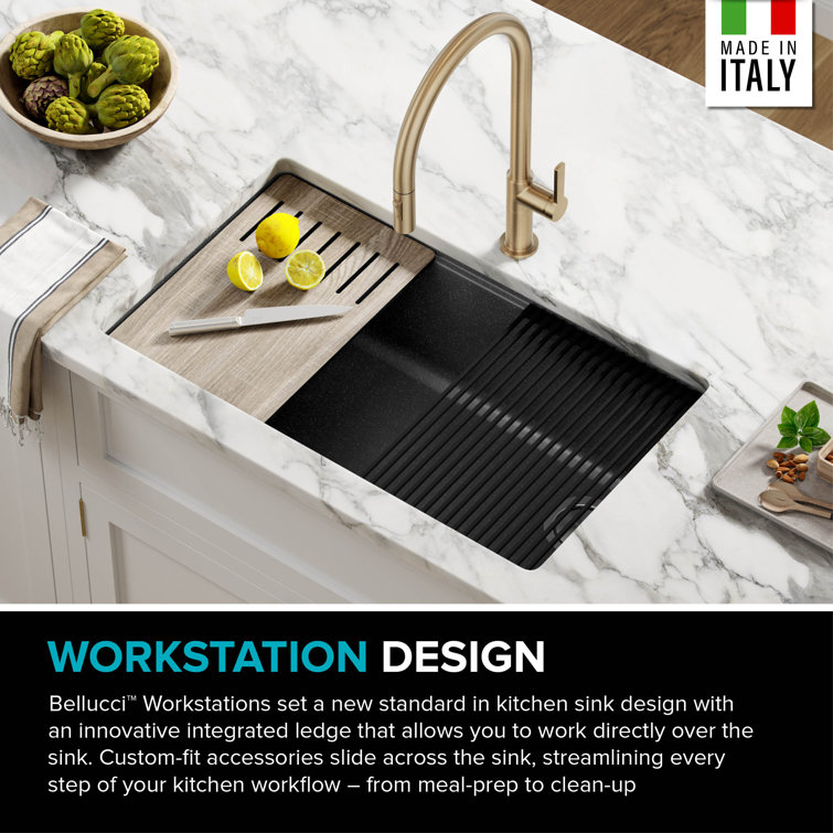 Metallic Black Quartz Composite Single Bowl Drop-in Kitchen Sink