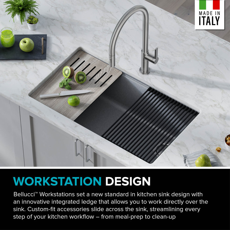 Metallic Gray Quartz Composite Single Bowl Drop-In Kitchen Sink