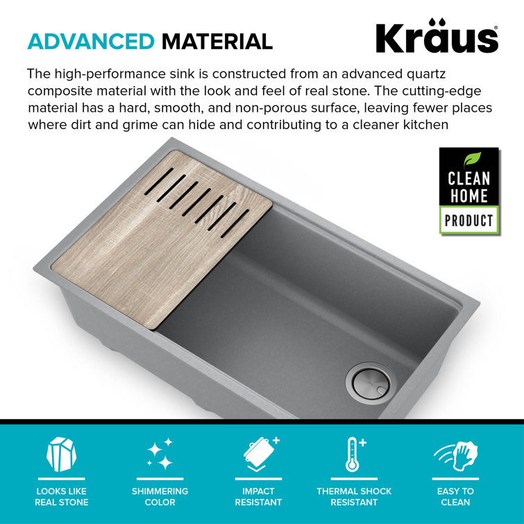 Metallic Gray Quartz Composite Single Bowl Drop-In Kitchen Sink