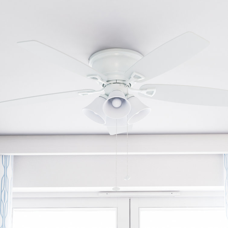 52" White Flush Mount LED Ceiling Fan with Light