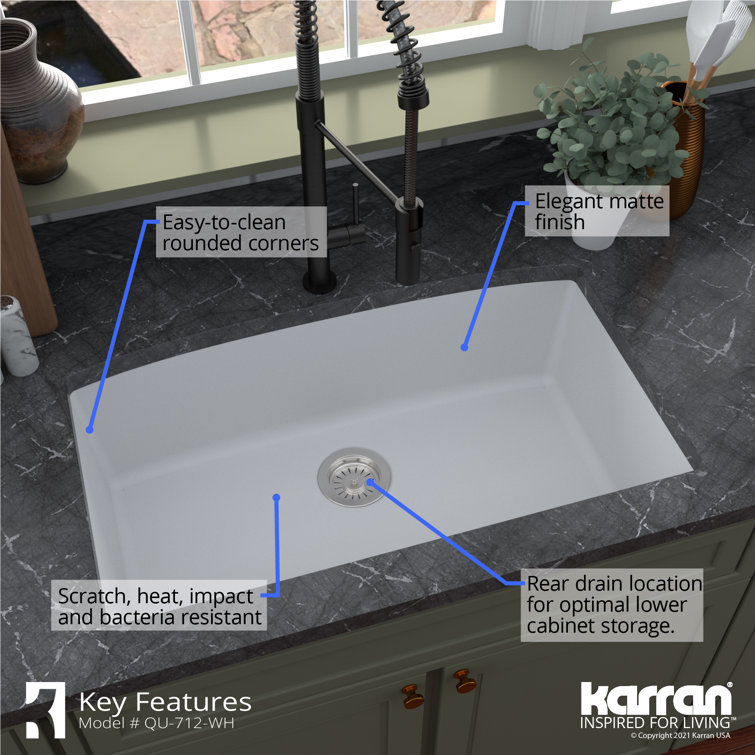 White Quartz Composite Undermount Single Bowl Kitchen Sink