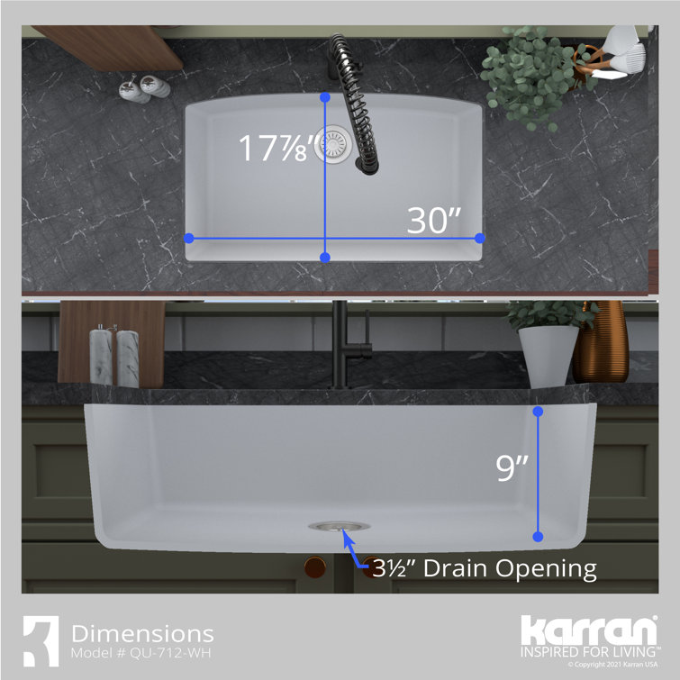 White Quartz Composite Undermount Single Bowl Kitchen Sink