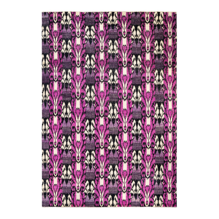 Hand-Knotted Multicolor Wool Ikat Print Area Rug 10' x 14'