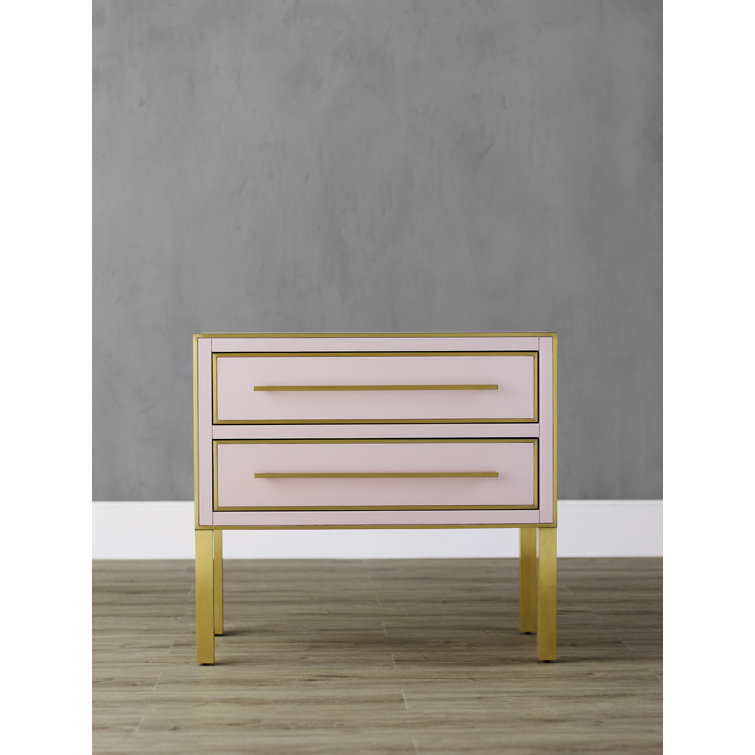 Arden Silver Peony 2-Drawer Nightstand with Satin Brass Trim