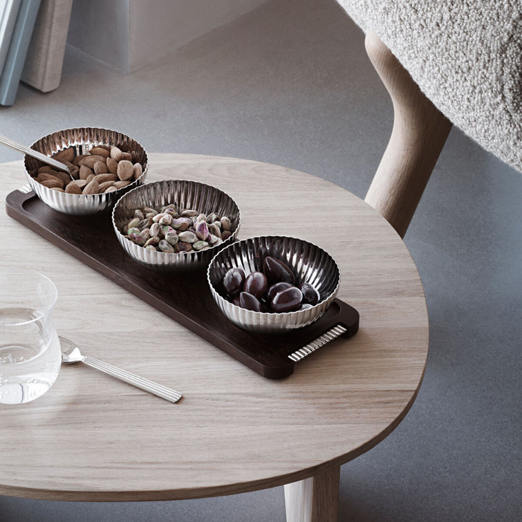Bernadotte Dark Wood Tray with Ribbed Stainless Steel Bowls
