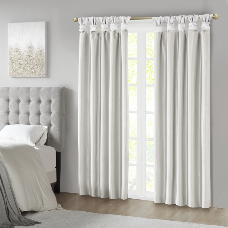 White Faux Silk Tab Top Blackout Curtain Panel
