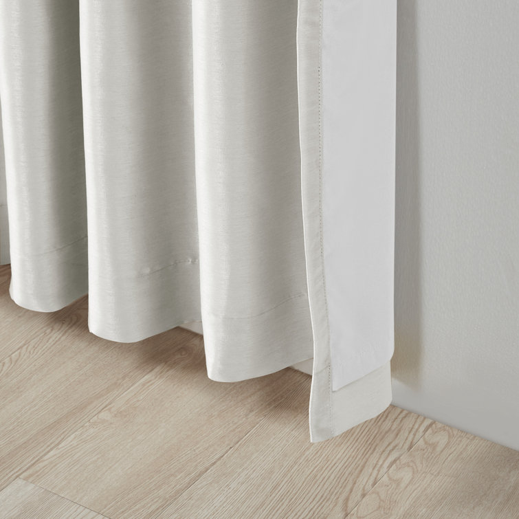 White Faux Silk Tab Top Blackout Curtain Panel