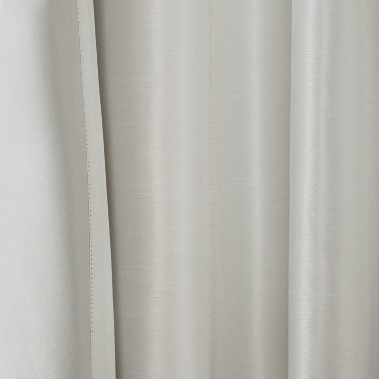 White Faux Silk Tab Top Blackout Curtain Panel