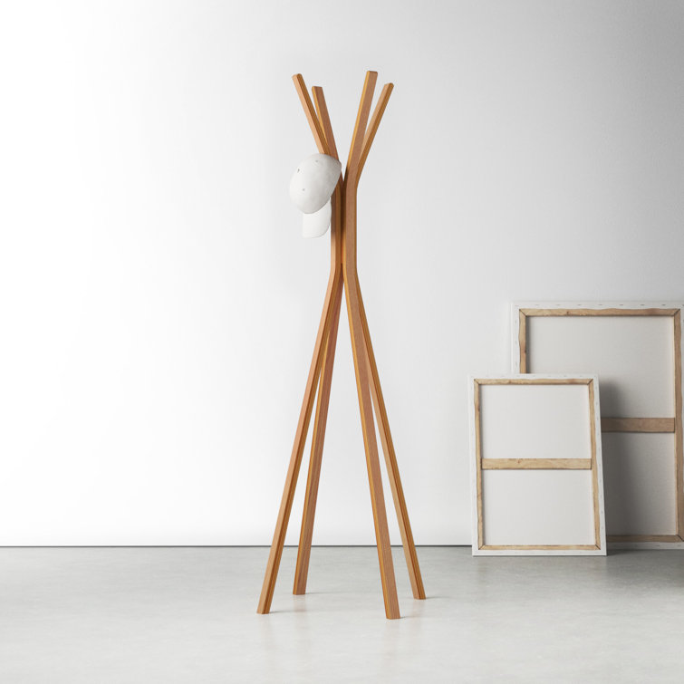 Glynis Mid-Century Modern 4-Hook Plywood Coat Rack in Oak Veneer