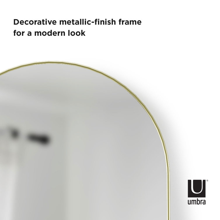 Elegant Arch Brass Leaning Floor Mirror with Sleek Metallic Rim