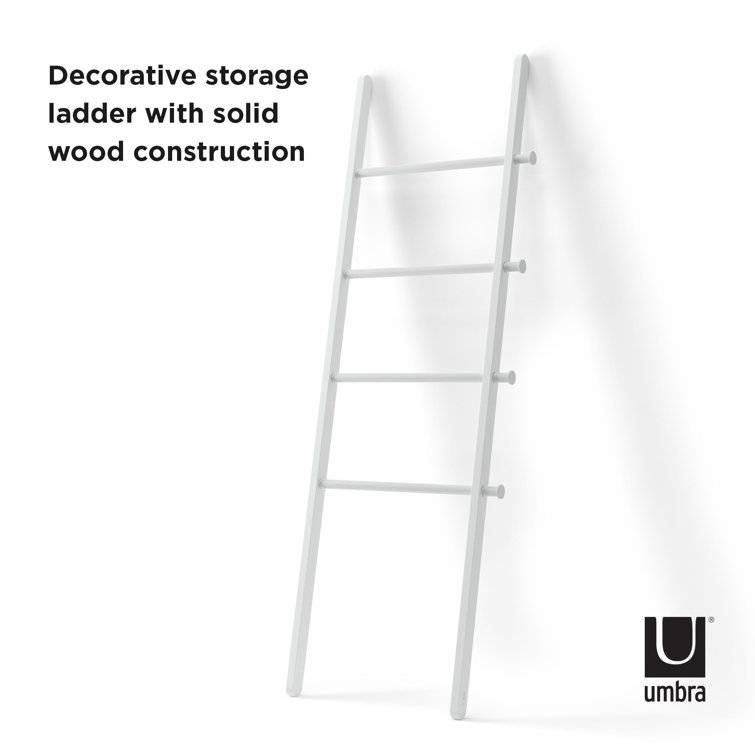 White Ash and Poplar Wood Blanket Ladder with Metal Bars