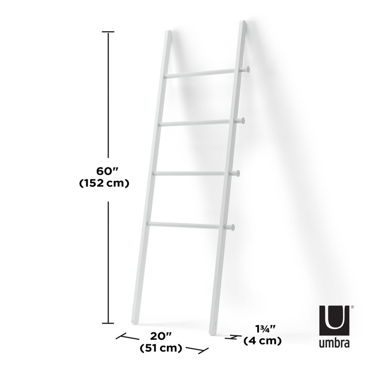 White Ash and Poplar Wood Blanket Ladder with Metal Bars