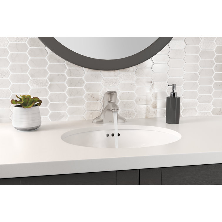 Sleek Satin Nickel Single-Handle Bathroom Faucet with Safety Stop