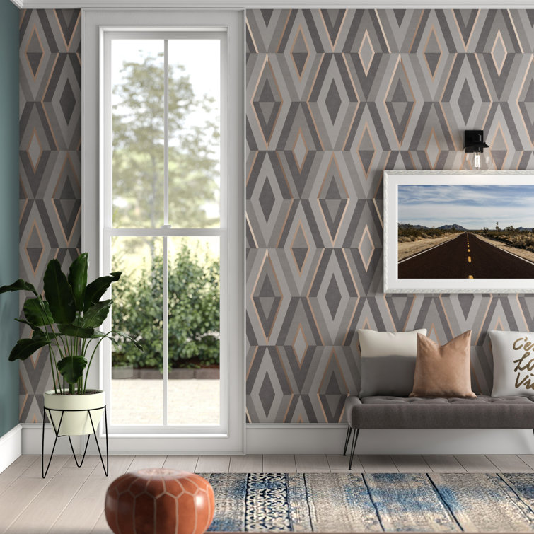 Charcoal and Gold Geometric 3D Effect Removable Wallpaper