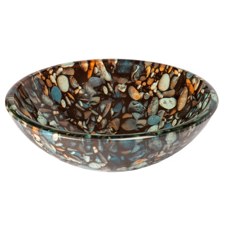16.5'' Gray and Tan Tempered Glass Pebble Vessel Sink