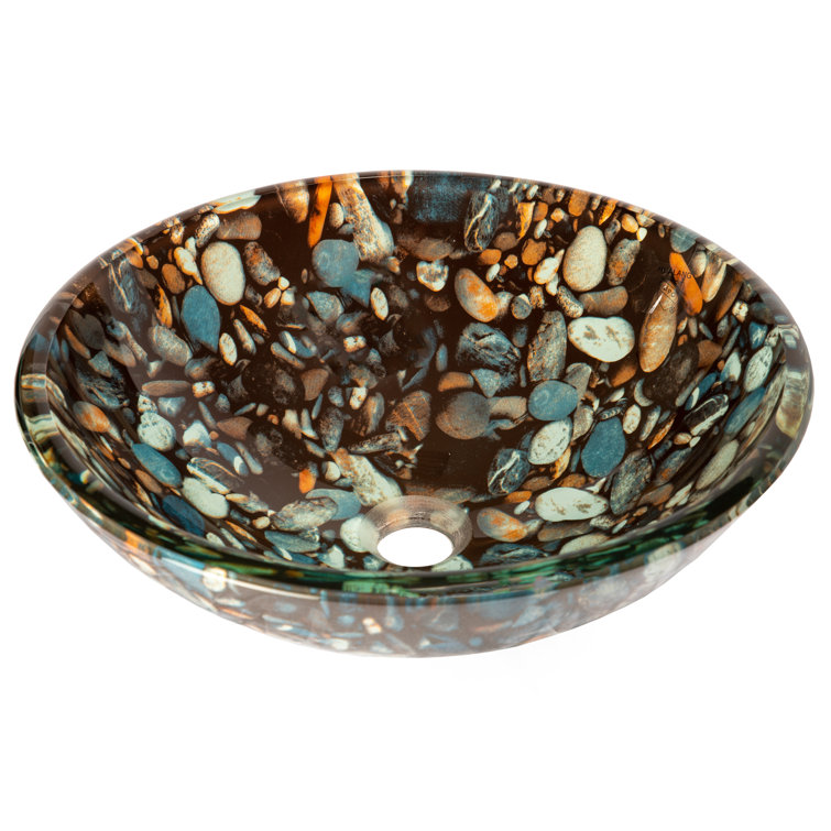 16.5'' Gray and Tan Tempered Glass Pebble Vessel Sink
