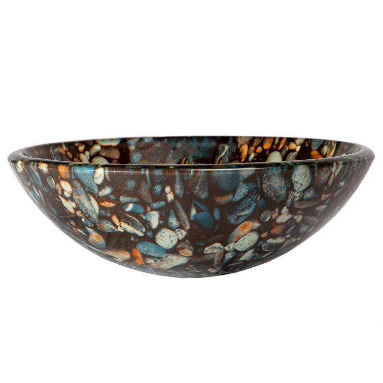 16.5'' Gray and Tan Tempered Glass Pebble Vessel Sink