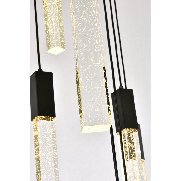 Modern Matte Black LED Pendant with Crystal Bars