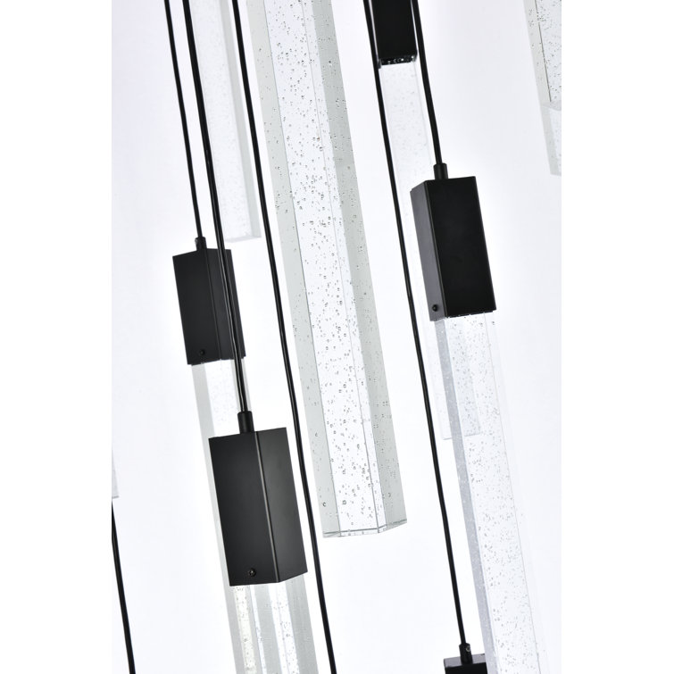 Modern Matte Black LED Pendant with Crystal Bars