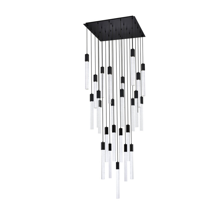 Modern Matte Black LED Pendant with Crystal Bars
