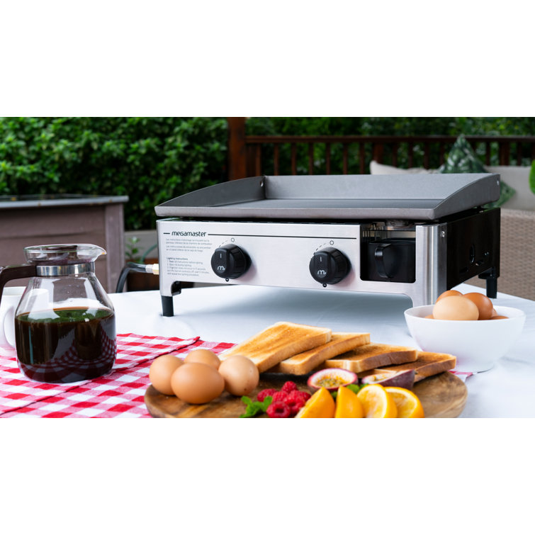 Portable Stainless Steel 2-Burner Gas Griddle with Removable Grease Tray