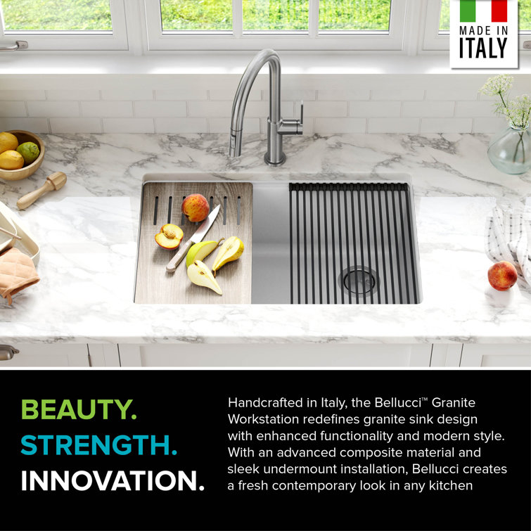 Kraus Bellucci 30'' White Granite Composite Undermount Kitchen Sink with Accessories