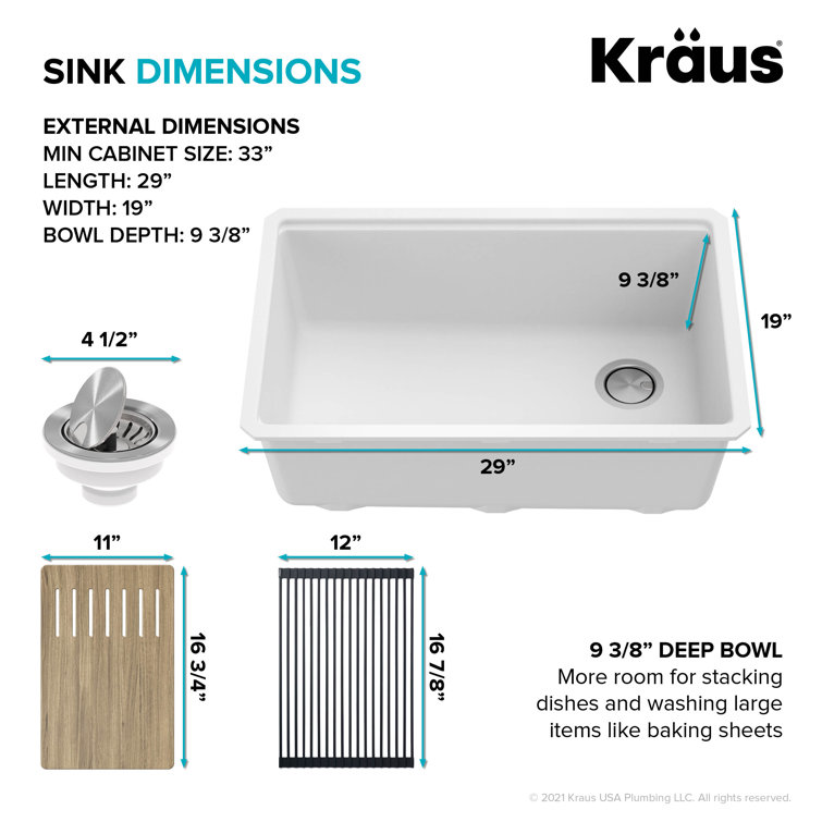 Kraus Bellucci 30'' White Granite Composite Undermount Kitchen Sink with Accessories