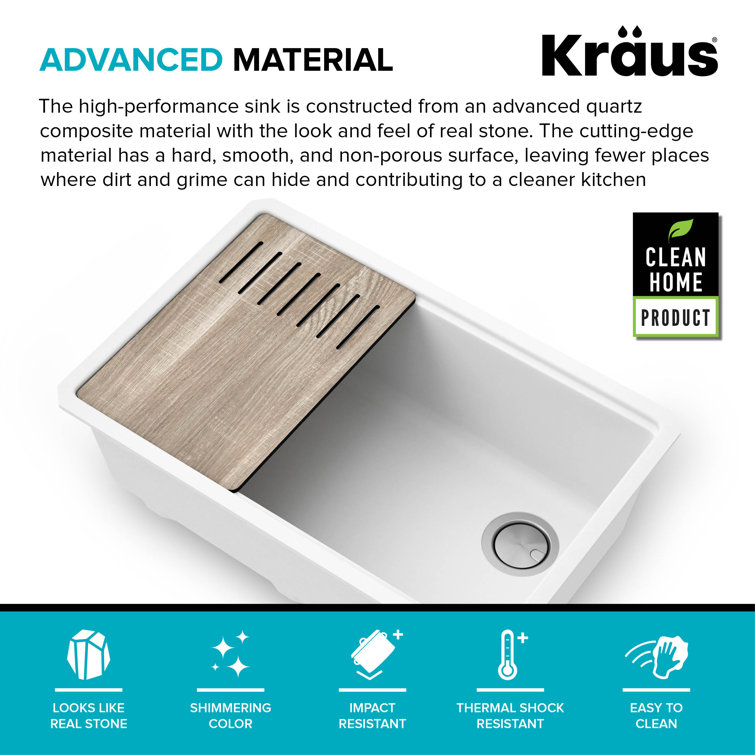 Kraus Bellucci 30'' White Granite Composite Undermount Kitchen Sink with Accessories