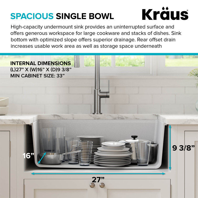 Kraus Bellucci 30'' White Granite Composite Undermount Kitchen Sink with Accessories