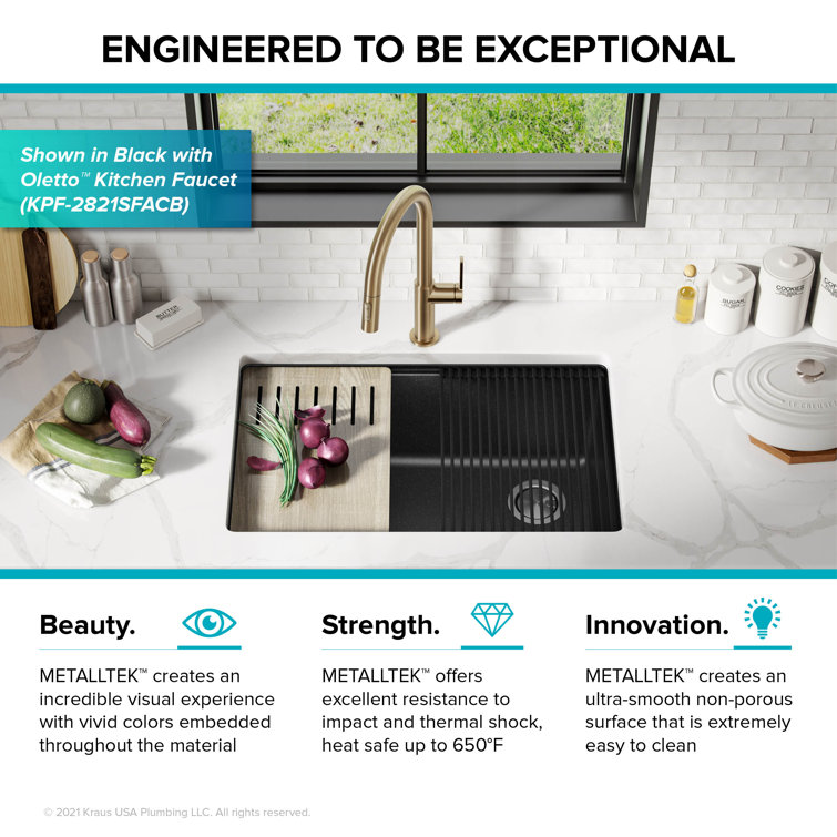 Kraus Bellucci 30'' White Granite Composite Undermount Kitchen Sink with Accessories