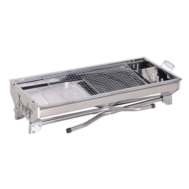 Portable Stainless Steel Charcoal Hibachi Grill with Shelves