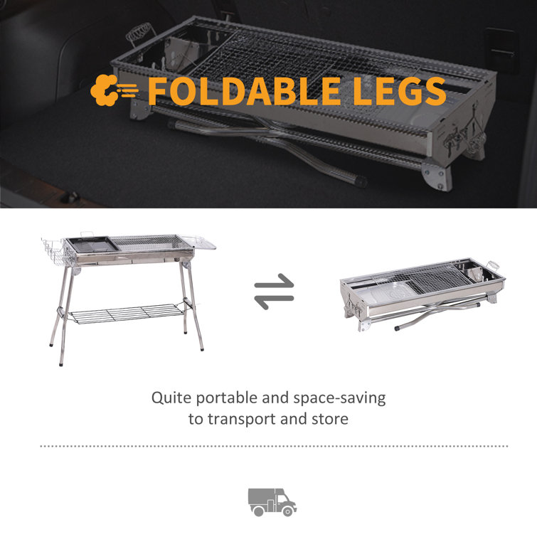 Portable Stainless Steel Charcoal Hibachi Grill with Shelves