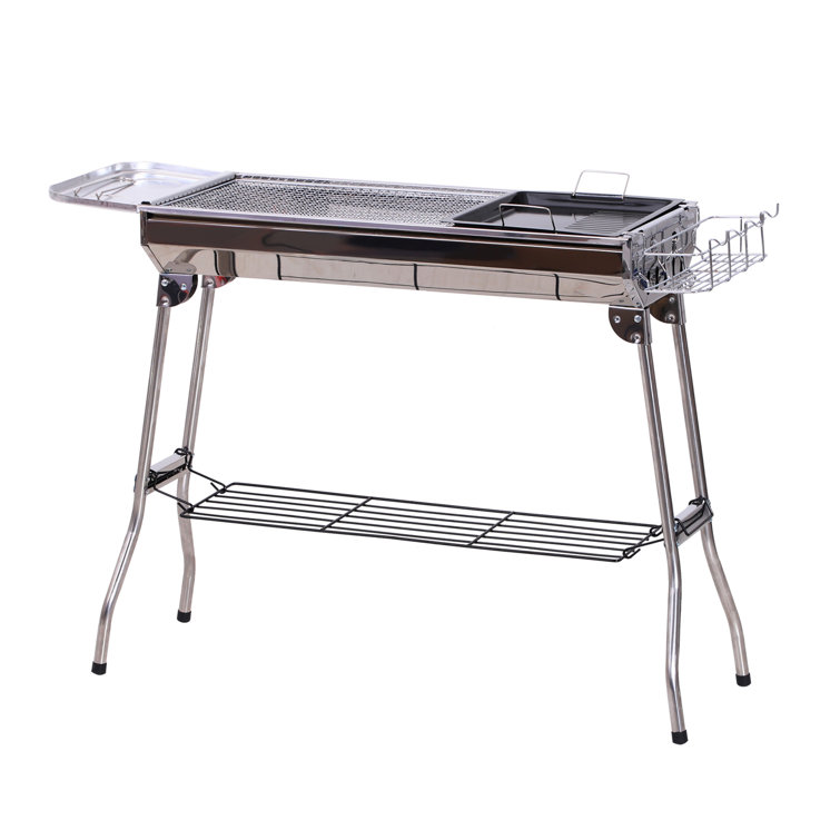 Portable Stainless Steel Charcoal Hibachi Grill with Shelves