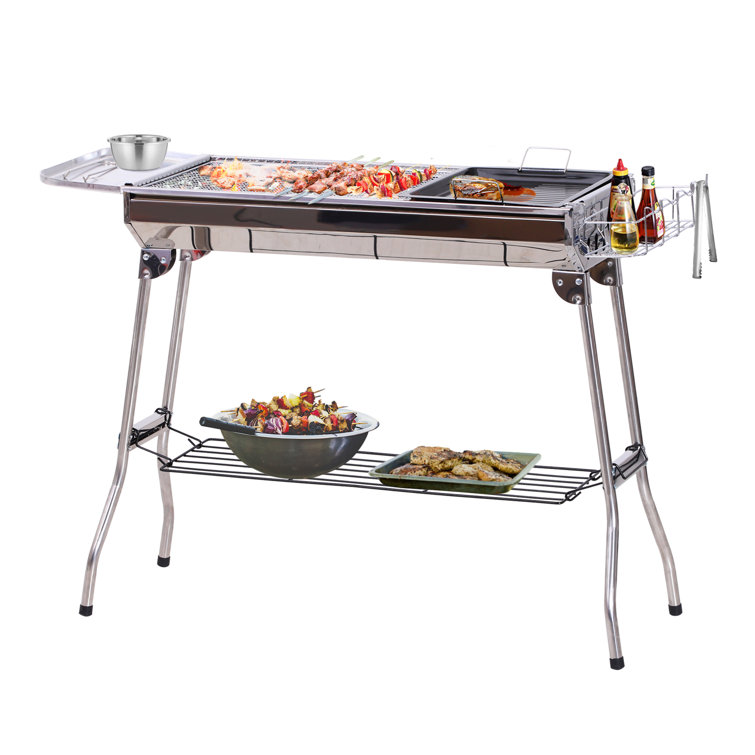 Portable Stainless Steel Charcoal Hibachi Grill with Shelves