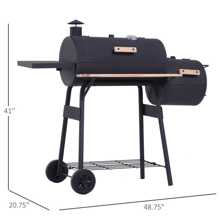 Outsunny Black Charcoal Grill with Smoker and Thermometer