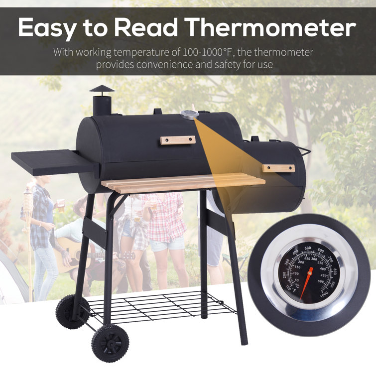 Outsunny Black Charcoal Grill with Smoker and Thermometer