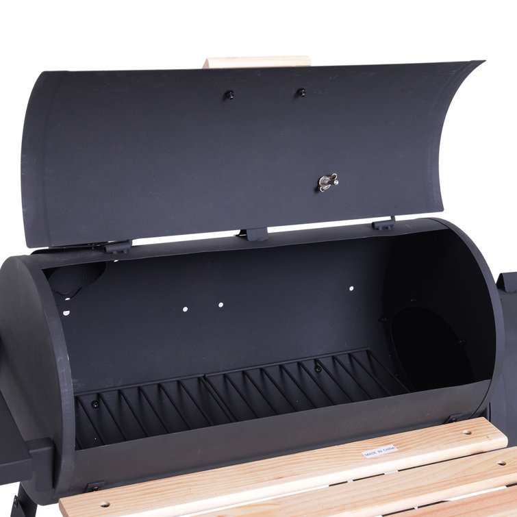 Outsunny Black Charcoal Grill with Smoker and Thermometer