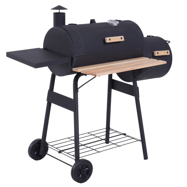 Outsunny Black Charcoal Grill with Smoker and Thermometer