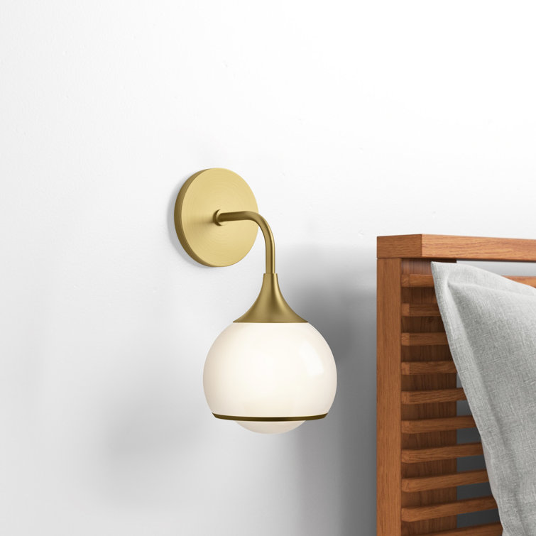 Aged Brass and Opal White Glass Dimmable Sconce