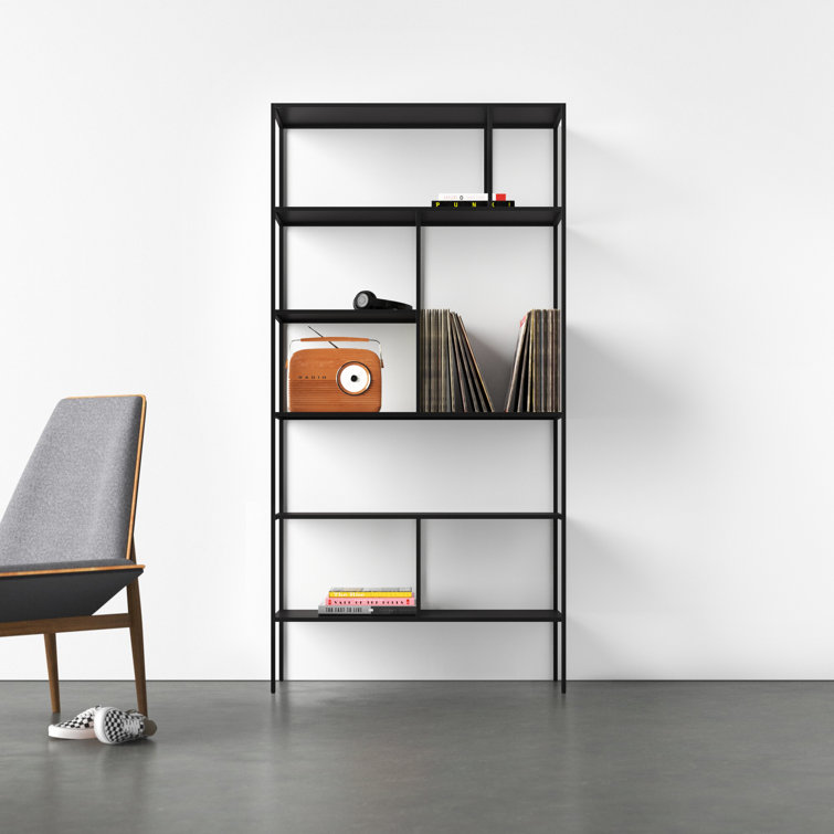 Industrial 5-Tier Blackened Bronze Metal Bookcase, 72" Tall