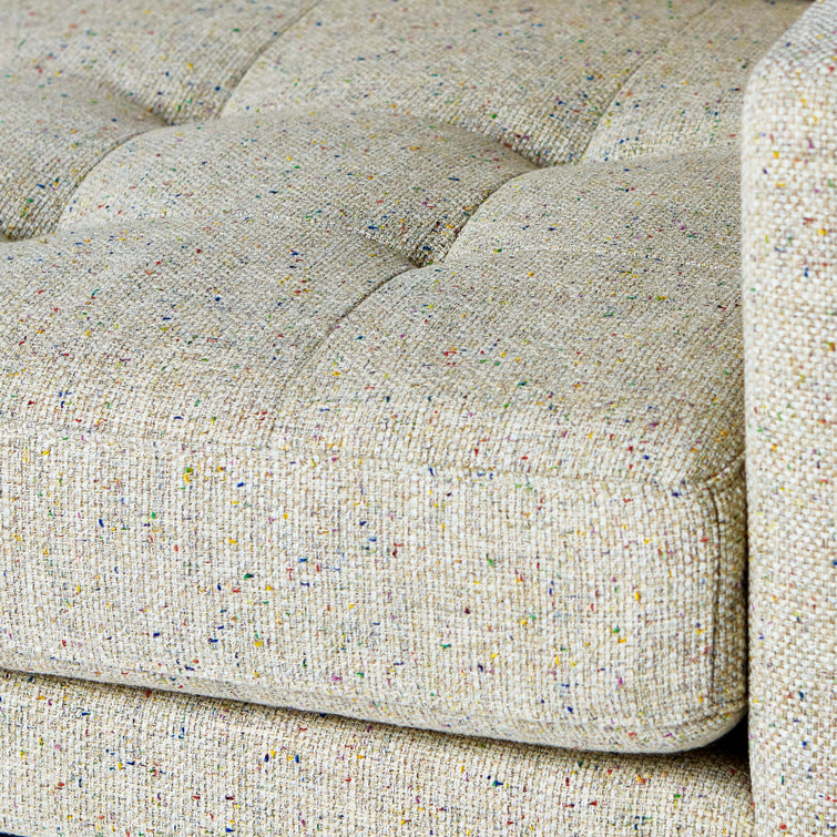 Cream Linen Tufted Pillow Back Sofa with Solid Wood Base