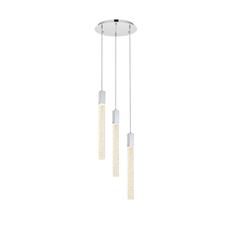 Aliha Chrome Finish 3-Light Cluster Pendant with Crystal Bars